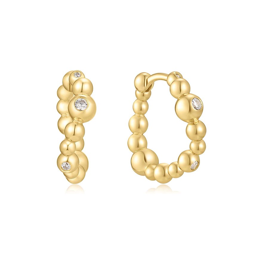 Ania Haie Gold Bezel Beaded Curved Huggie Hoop Earrings